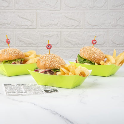 Restaurantware Bio Tek 6 Ounce Boat Paper Boats 50 Disposable #40 Food Trays - PE Lining Durable Light Green Paper Food Baskets For Concession Stands Picnics or Fairs Stackable