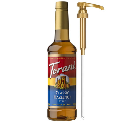 Torani Classic Hazelnut Syrup for Drinks & Desserts, Pump Included, 25.4 Fl Oz