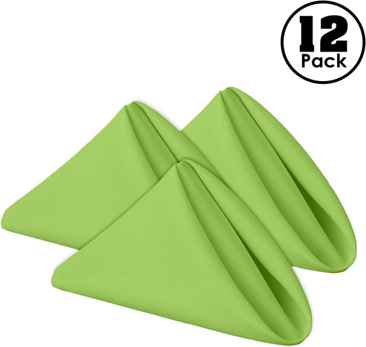 Gee Di Moda Cloth Napkins - 17 x 17 Inch Apple Green Dinner Napkins - Set of 12 Soft & Absorbent Washable Fabric Cloth Table Napkins with Hemmed Edges for Hotel Restaurant, Holiday Parties & Wedding