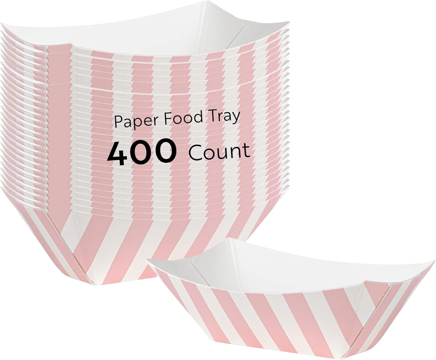 Restaurantware Bio Tek 1 Pound Food Boats 200 Disposable Paper Food Trays - Heavy-Duty Greaseproof Striped Paper Food Boats For Snacks Appetizers Or Treats Use At Parties Or Carnivals