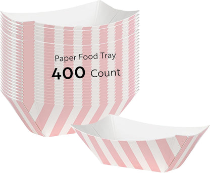 Restaurantware Bio Tek 1 Pound Food Boats 200 Disposable Paper Food Trays - Heavy-Duty Greaseproof Striped Paper Food Boats For Snacks Appetizers Or Treats Use At Parties Or Carnivals