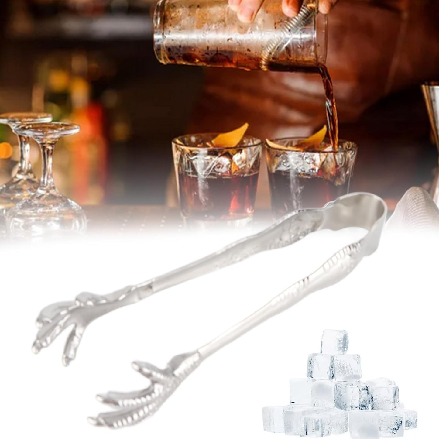 Eagle Claw Style Ice Tongs, Stainless Steel Prevents Slipping Eagle Claw Serving Tongs for Home Bar Sugar Cubes