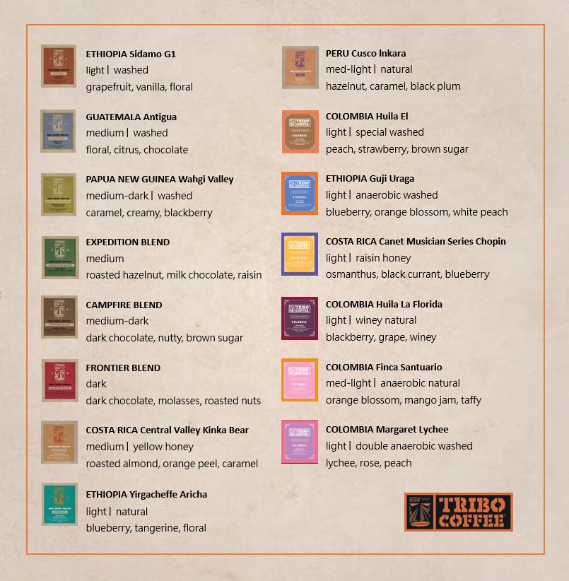 TRIBO COFFEE Single-Serve Portable Pour Over Drip Coffee - Fantastic Journey Variety Gift Box | Includes 30 servings - 15 types