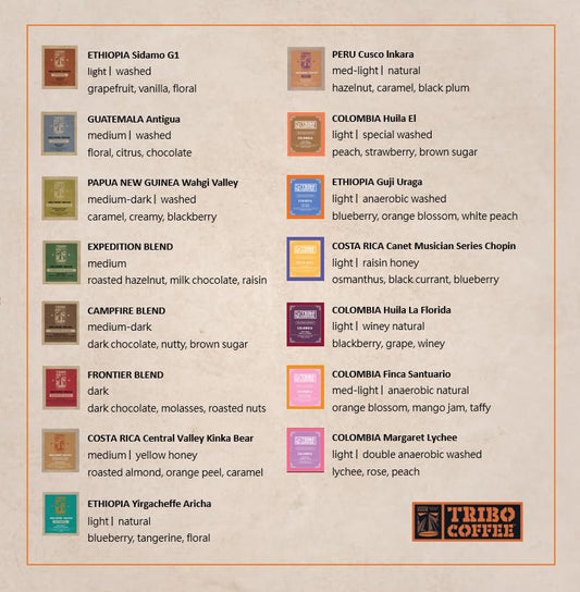 TRIBO COFFEE Single-Serve Portable Pour Over Drip Coffee - Fantastic Journey Variety Gift Box | Includes 30 servings - 15 types