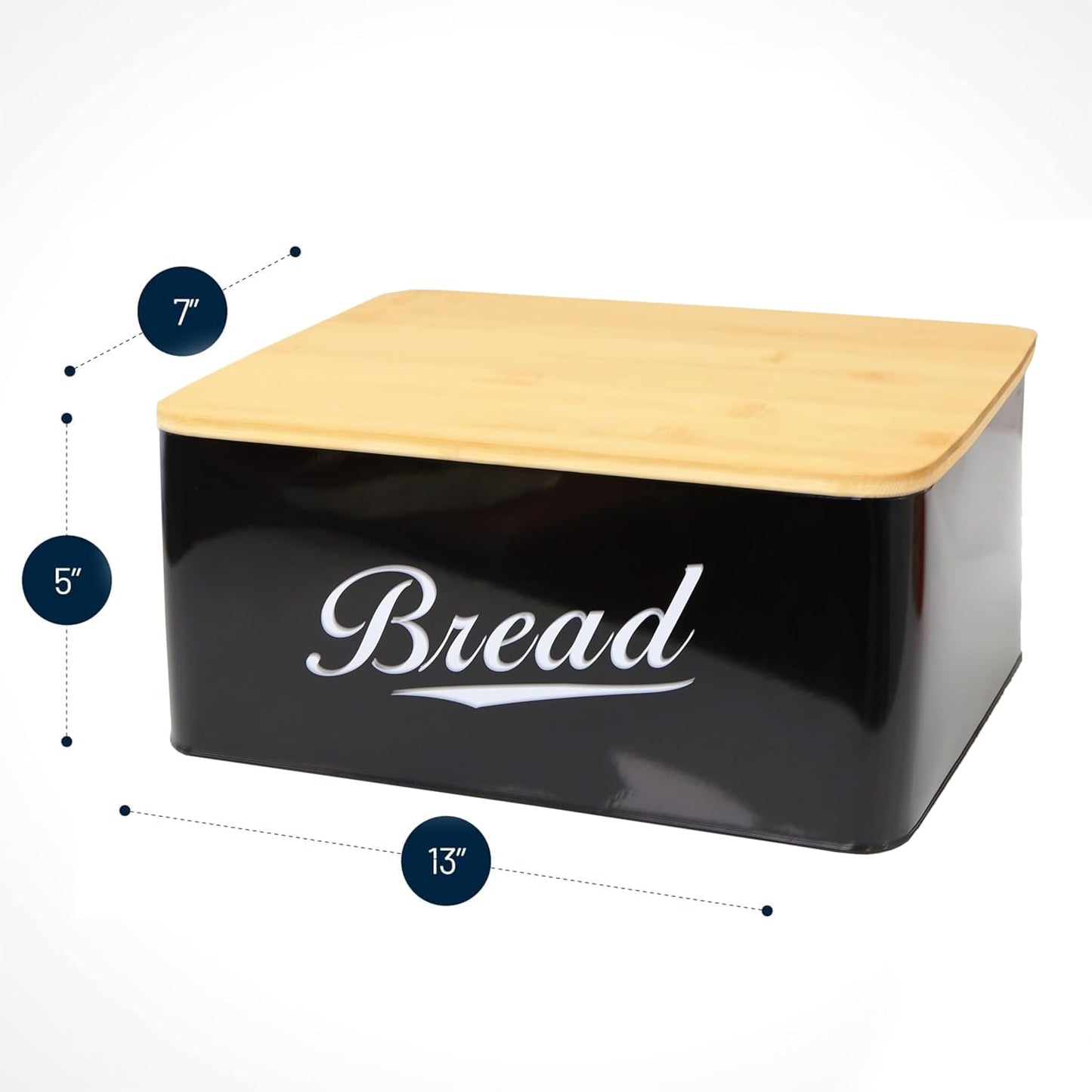 RoyalHouse Modern Metal Bread Box with Bamboo Cutting Board Lid, Bread Storage Container for Kitchen Counter, Vintage Kitchen Decor Organizer - Black