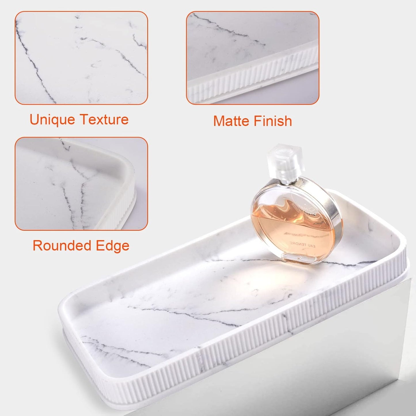 Bathroom Counter Tray Matte Vanity Tray Decor Perfume Trays Dresser Holder for Bathroom Countertop Jewelry Candle Soap Plant Towel Cosmetic Organizer Rectangle Large Serving Tray