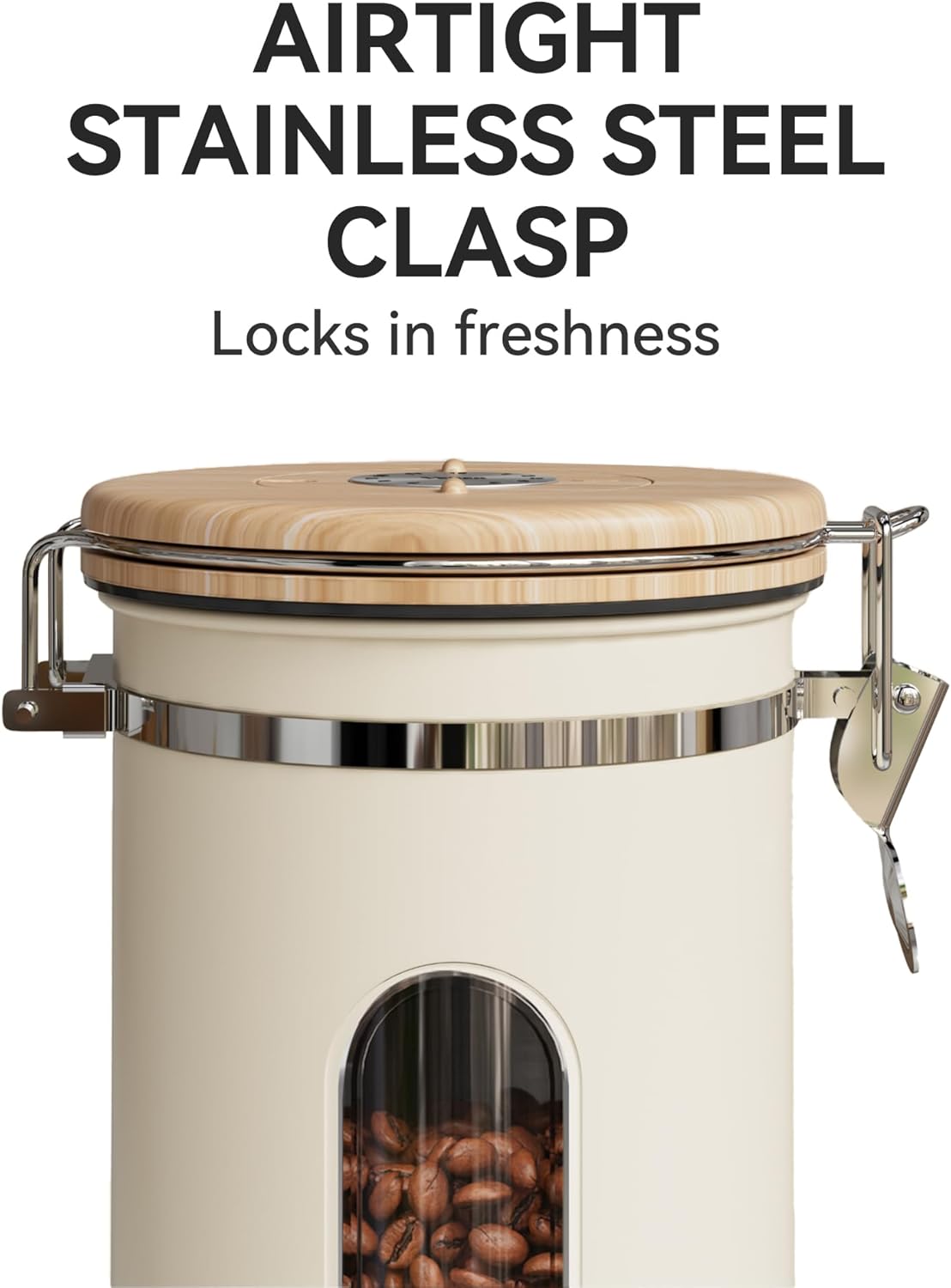 Veken Coffee Sugar Canister with Window, Christmas Coffee Lovers Gift Basket Set, Airtight Stainless Steel Kitchen Food Storage Container Gifts for Grounds, Beans,Tea,Flour, Cereal, Scoop, 22OZ,Cream