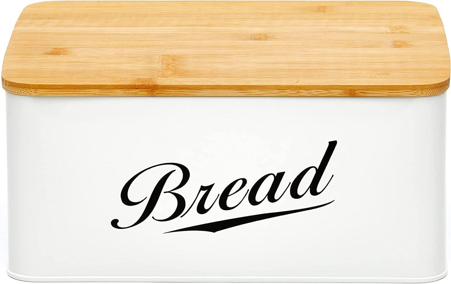 RoyalHouse Modern Metal Bread Box with Bamboo Cutting Board Lid, (Pack of 2) Total 2 Bread Box, Bread Storage Container for Kitchen Counter, Vintage Kitchen Decor Organizer