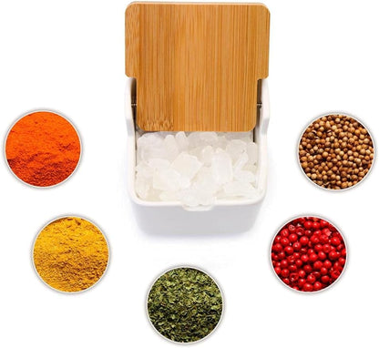 Lucky Goddness Ceramic Sugar Bowl with Bamboo Lid and Spoon,Porcelain Sugar Container for Home Kitchen,Salt Condiment for Sugar Tea Coffee Spice,White,9 Fl oz 270ML