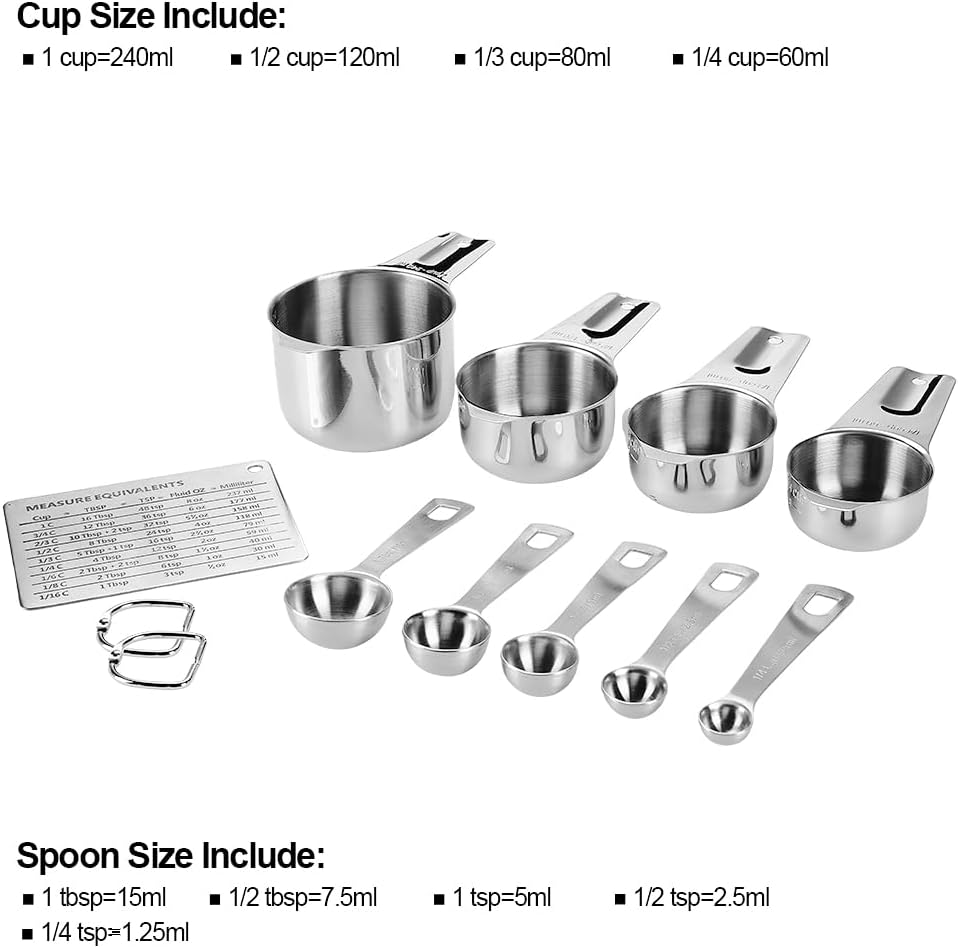 Measuring Cups and Spoons Set Heavy Duty 304 Metal Stainless Steel Measuring Cup Spoon Kitchen Gadgets for Cooking Baking (Set of 12)