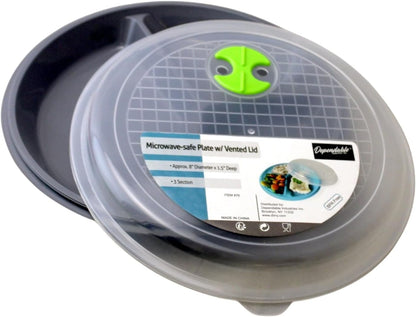 4-Pack Divided Microwave Plates with Vented Lids – BPA-Free, Stackable Meal Prep Plates – 3 Section Food Storage – Microwave, Freezer & Dishwasher Safe – 8.75” x 8.75”