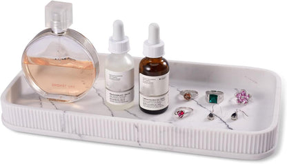 Bathroom Counter Tray Matte Vanity Tray Decor Perfume Trays Dresser Holder for Bathroom Countertop Jewelry Candle Soap Plant Towel Cosmetic Organizer Rectangle Large Serving Tray