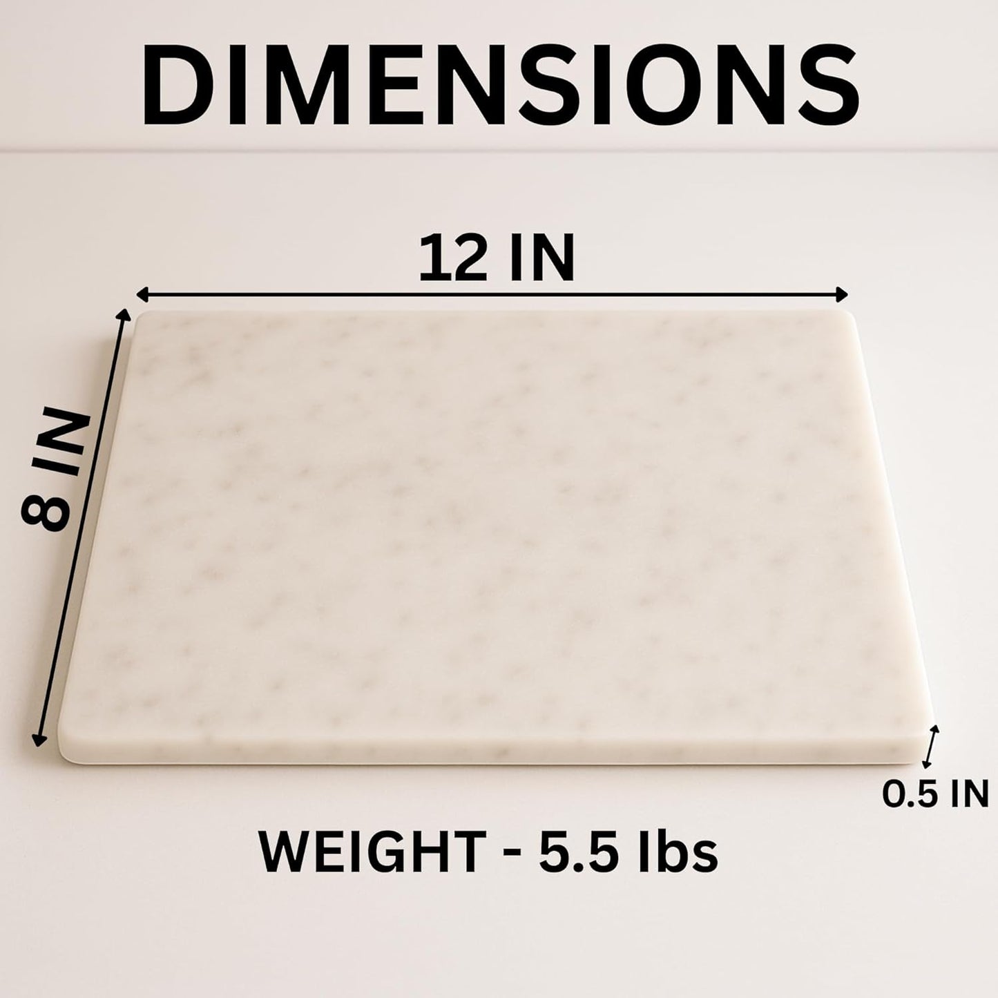 KC KULLICRAFT 8×12 Inches White Marble Cheese & Charcuterie Serving Board – Natural Marble Cutting Board & Pastry Slab with Non‑Slip Feet – Premium Stone Kitchen Tray Gift.