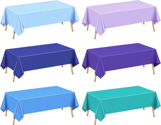 6 Pieces Blue & Purple Series Rectangle Tablecloth, 54x72" Solid Color Waterproof & Spillproof Disposable Plastic Table Cover, Durable Party Tablecloth for Dining, Buffet, Picnic, Outdoor Events