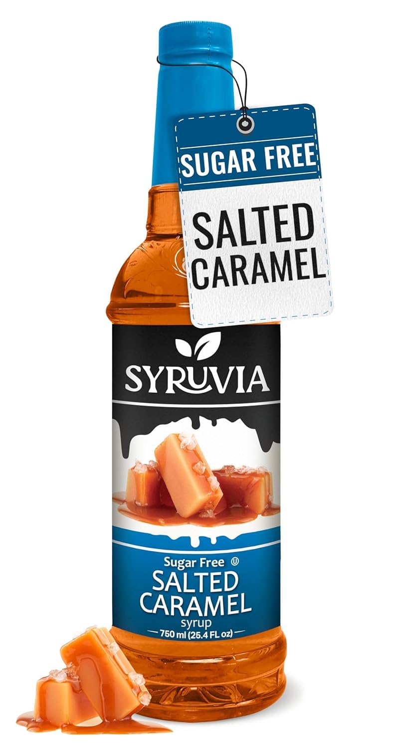 Syruvia Sugar Free Coffee Syrup, Salted Caramel Flavored Syrup for Drinks, Lattes, and Desserts – 25.4 fl oz,