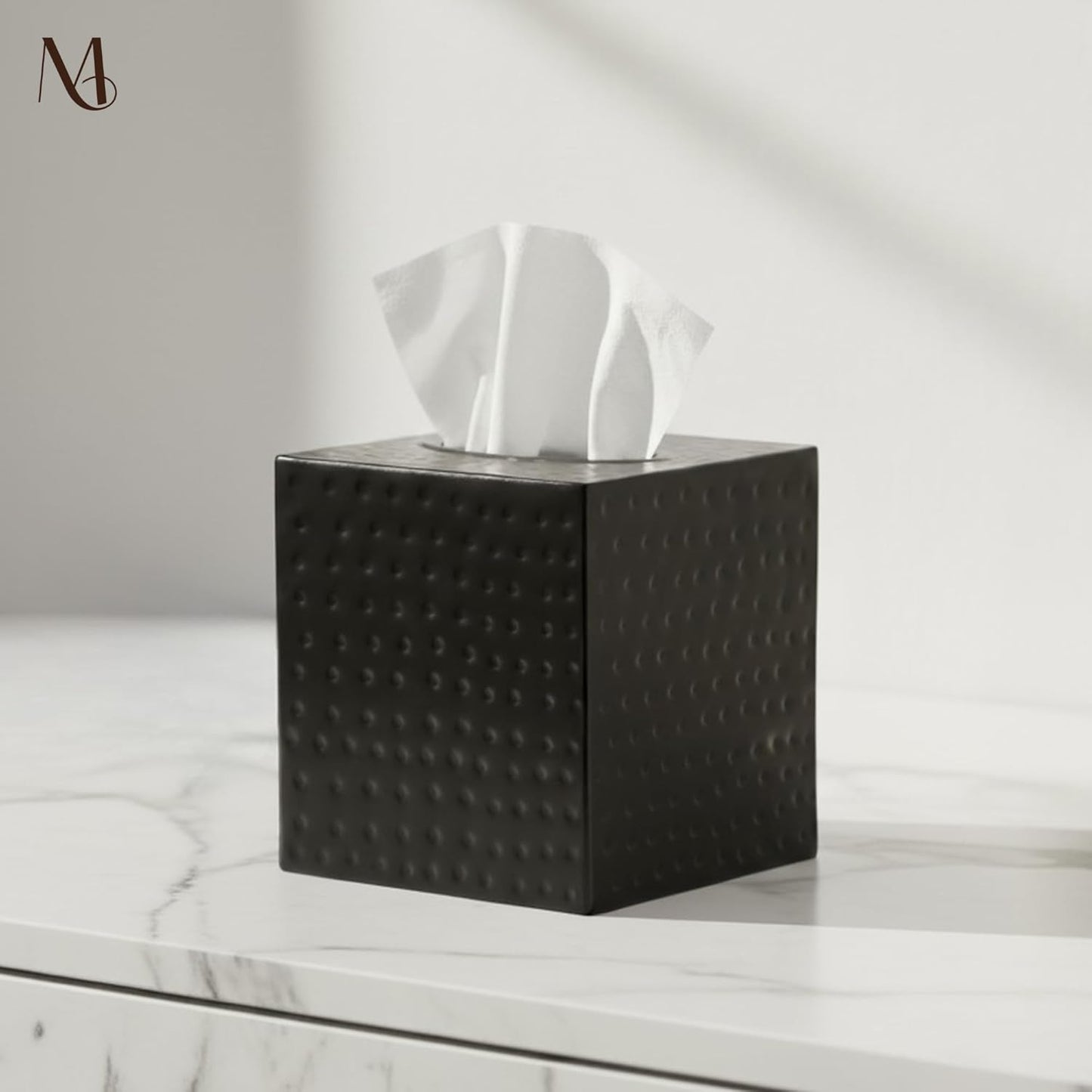 Monarch Abode Tissue Box Cover Square – Hand Hammered Black Metal Tissue Holder Box for Bathroom Accessory, Aesthetic Decorative Facial Napkin Cube for Modern Home Decor