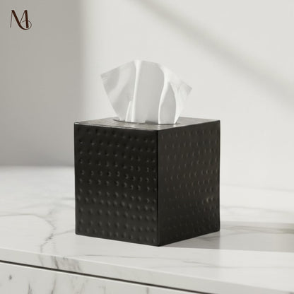 Monarch Abode Tissue Box Cover Square – Hand Hammered Black Metal Tissue Holder Box for Bathroom Accessory, Aesthetic Decorative Facial Napkin Cube for Modern Home Decor