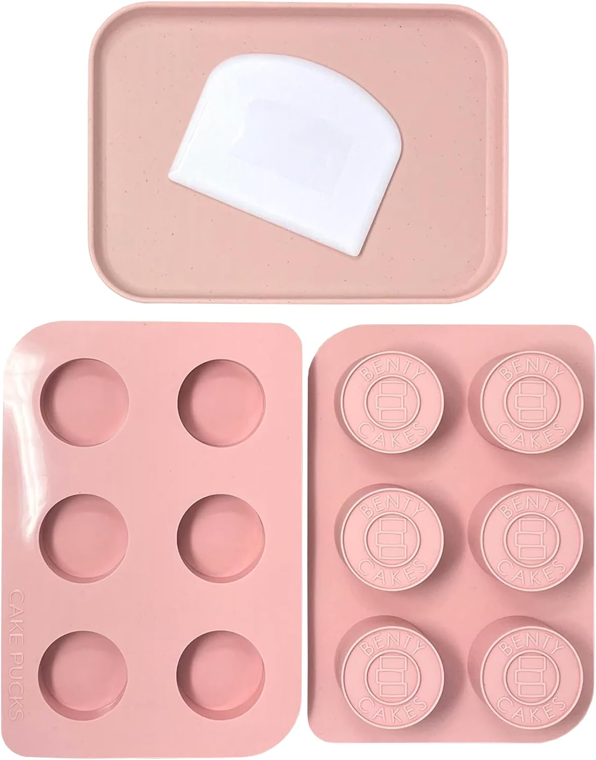 Benty Cakes – The Original CakePuck Mold Set – Better than a Cake Pop! Make Chocolate Covered Desserts – BPA Free Silicone – Includes 1 Mold Set, 1 Plastic Tray and 1 Scraper – Pink