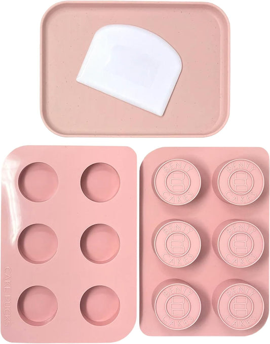 Benty Cakes – The Original CakePuck Mold Set – Better than a Cake Pop! Make Chocolate Covered Desserts – BPA Free Silicone – Includes 1 Mold Set, 1 Plastic Tray and 1 Scraper – Pink