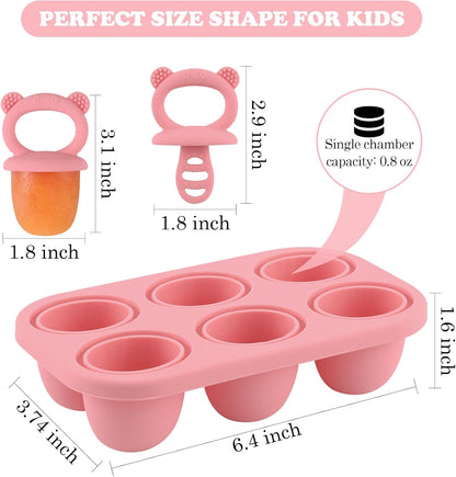 Moukiween Toddler Popsicle Molds Baby Food Storage Containers Suitable for Fresh Frozen Fruit Puree and Yogurt Ice Cream with Handle Food Freezer Trays (Pink)