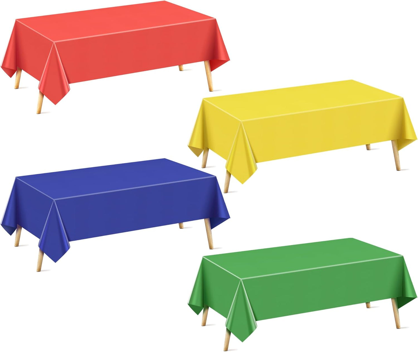 4 Pcs Red&Blue&Green&Gold Series Rectangle Tablecloth, 54x72" Solid Color Waterproof & Spillproof Disposable Plastic Table Cover, Durable Party Tablecloth for Dining, Buffet, Picnic, Outdoor Events