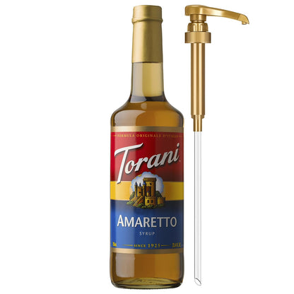 Torani Coffee Syrup, Amaretto Flavoring for Drinks, Glass Bottle with Pump Included, 25.4 Fl Oz