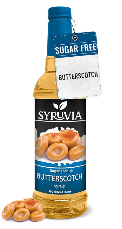 Syruvia Sugar Free Coffee Syrup, Butterscotch Flavored Syrup for Drinks, Lattes, and Desserts – 25.4 fl oz