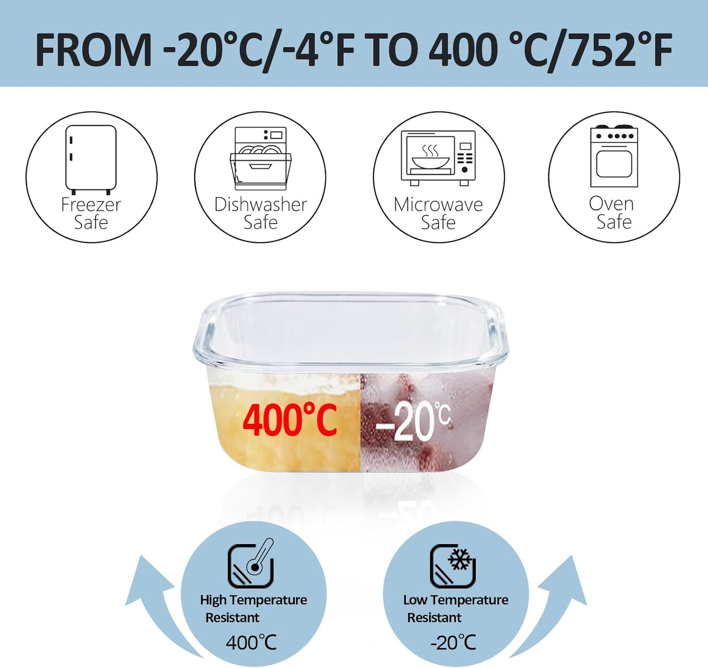 Glass Food Storage Containers with Lids, 4 Pack, Airtight, Leak Proof, BPA Free, Oven/Dishwasher Safe, Grey