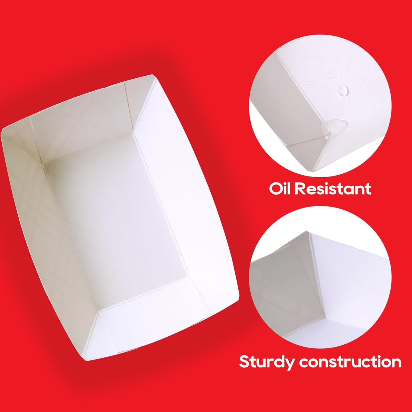 ECOLipak 250 Pack 2lb Paper Food Tray Red, Disposable Paper Food Boats, Food Holder Trays, Serving Boats for Taco Hot Dog Snack Fries Dessert Popcorn Sauce Nacho