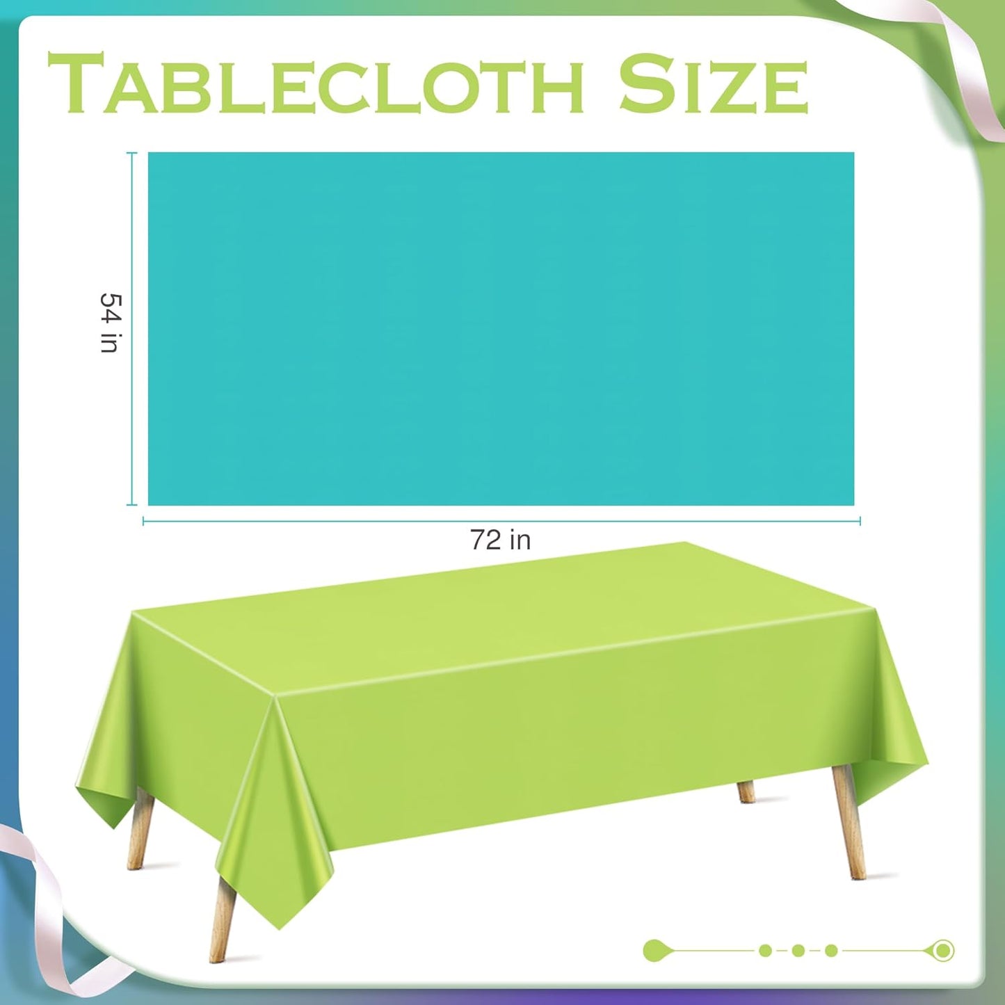 4 Pieces Blue & Green Series Rectangle Tablecloth, 54x72" Solid Color Waterproof & Spillproof Disposable Plastic Table Cover, Durable Party Tablecloth for Dining, Buffet, Picnic, Outdoor Events