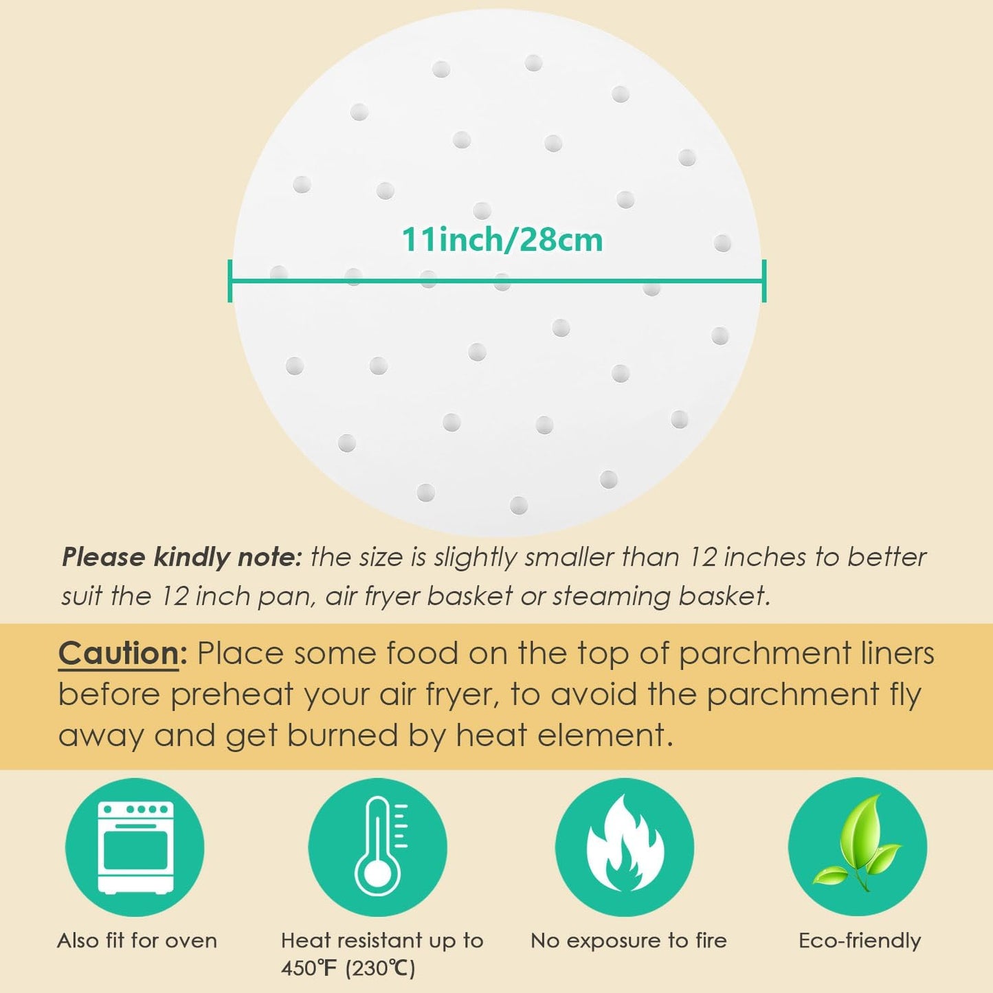 100pcs 11 Inch Round Air Fryer Liners, Fits 12-Inch Bamboo Steamer Baskets, Premium Perforated Parchment Paper Sheets, Non-stick Basket Mat, Perfect for Steaming/Baking/Air Fryers/Cooking