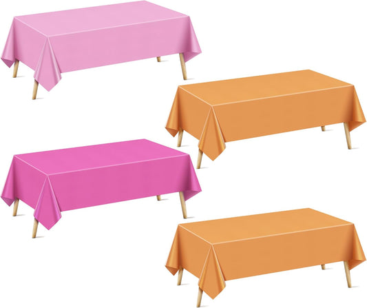 12 Pieces Pink & Orange Series Rectangle Tablecloth, 54x72" Solid Color Waterproof & Spillproof Disposable Plastic Table Cover, Durable Party Tablecloth for Dining, Buffet, Picnic, Outdoor Events