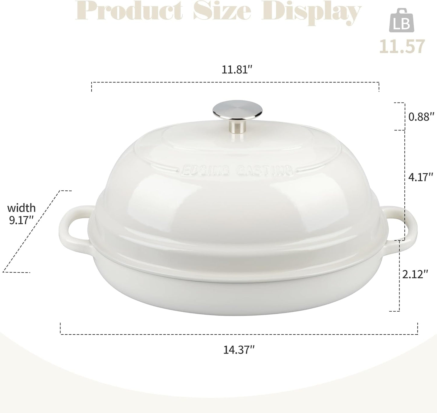 Enameled Oval Cast Iron Dutch Oven Pot with Lid, Bread Dutch Oven for Sourdough Bread Baking, 6QT, White