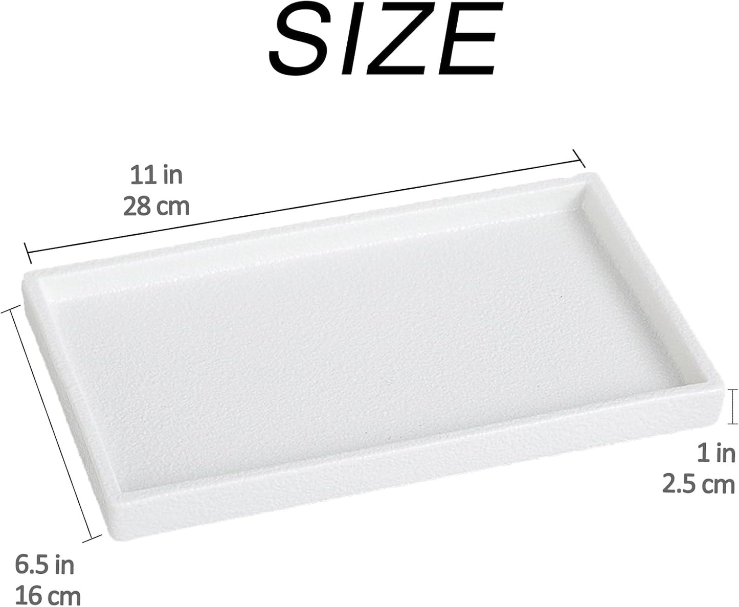 Bathroom Vanity Tray - 11'' Ceramic Rough-Textured Rectangle Countertop Tray, Heavy-Duty Perfume Organizer Plate, Jewelry Ring Tray, Kitchen Soap Dispenser Stone Trays, White