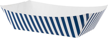 Restaurantware Bio Tek 2 Pound Food Boats 200 Disposable Paper Food Trays - Heavy-Duty Greaseproof Blue And White Paper Boats For Snacks Appetizers Or Treats Use At Parties Or Carnivals