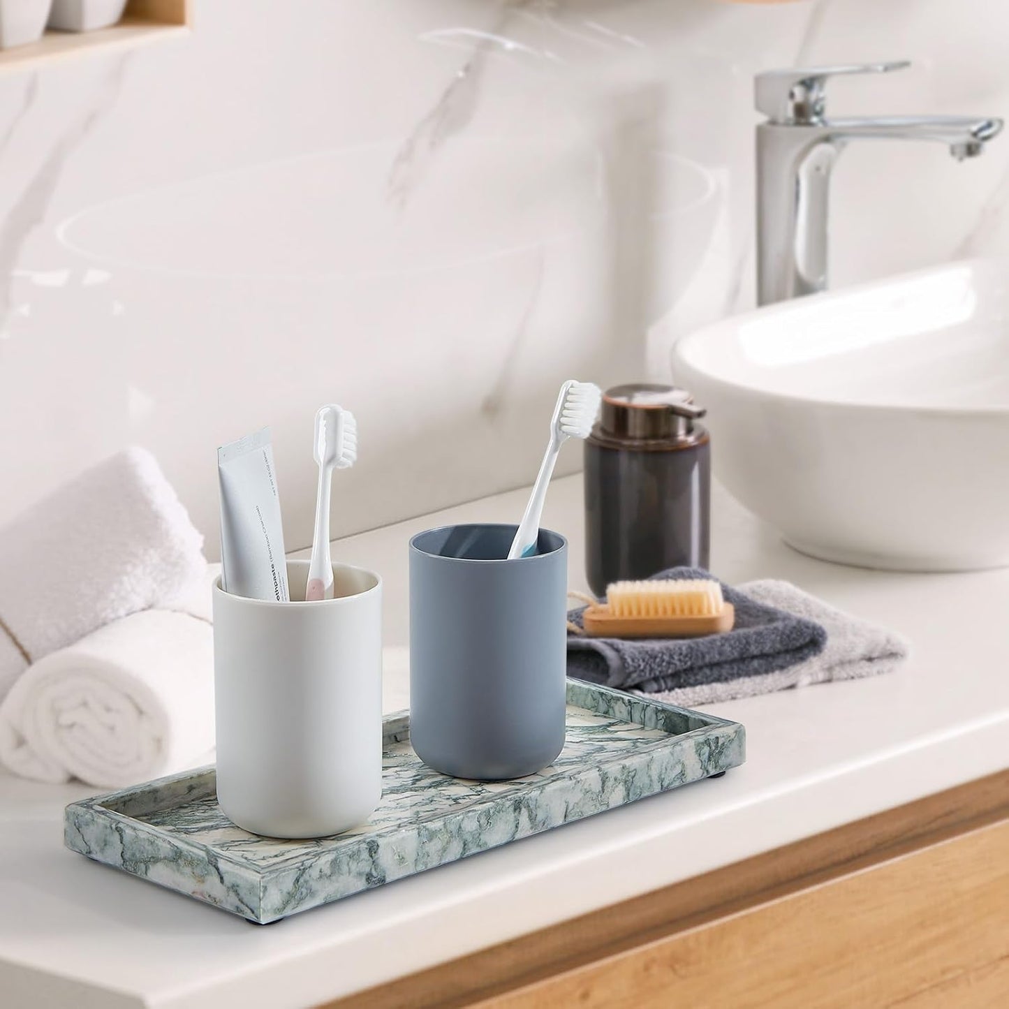 Luxury Natural Small Marble Tray for Bathroom Vanity and Kitchen Sink, Stone Countertop Organizer for Soap Dispenser, Jewelry, Perfume, Candle, Ring, Home Decor, Non-Resin Non-Ceramic