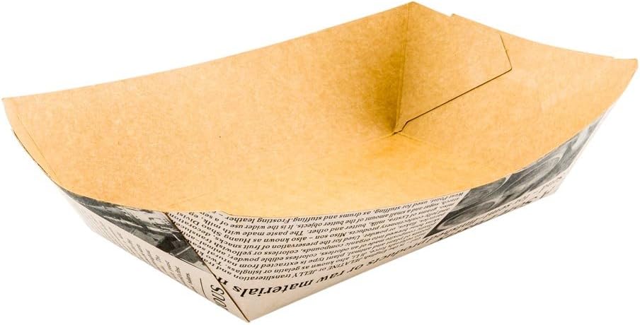 Restaurantware Bio Tek 2 Pound Food Boats 50 Disposable Paper Food Trays - Heavy-Duty Greaseproof Newsprint Paper Boats For Snacks Appetizers Or Treats Use At Parties Or Carnivals