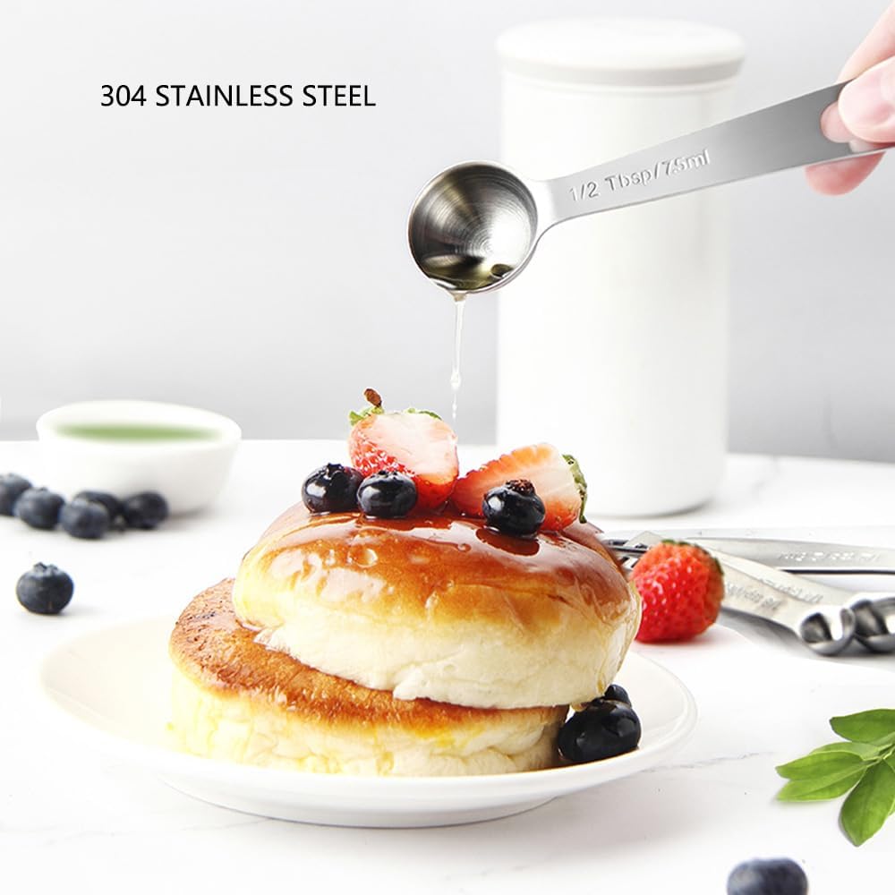Measuring Cups and Spoons Set Heavy Duty 304 Metal Stainless Steel Measuring Cup Spoon Kitchen Gadgets for Cooking Baking (Set of 15)