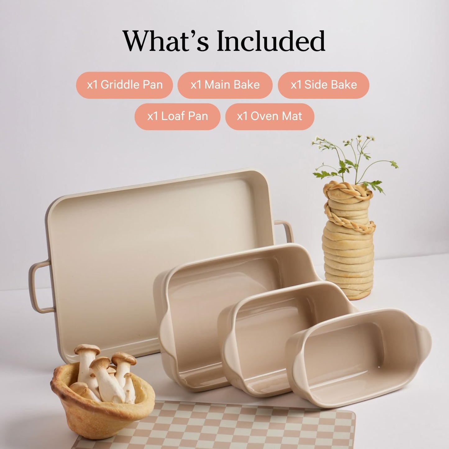 Our Place Bakeware Set | 5-Piece Nonstick, Toxin-Free, Ceramic, Cast Aluminum Set w/Oven Pan, Bakers, & Oven Mat | Space-Saving Nesting Design | Oven-Safe | Bake, Roast, Griddle and more | Blue Salt