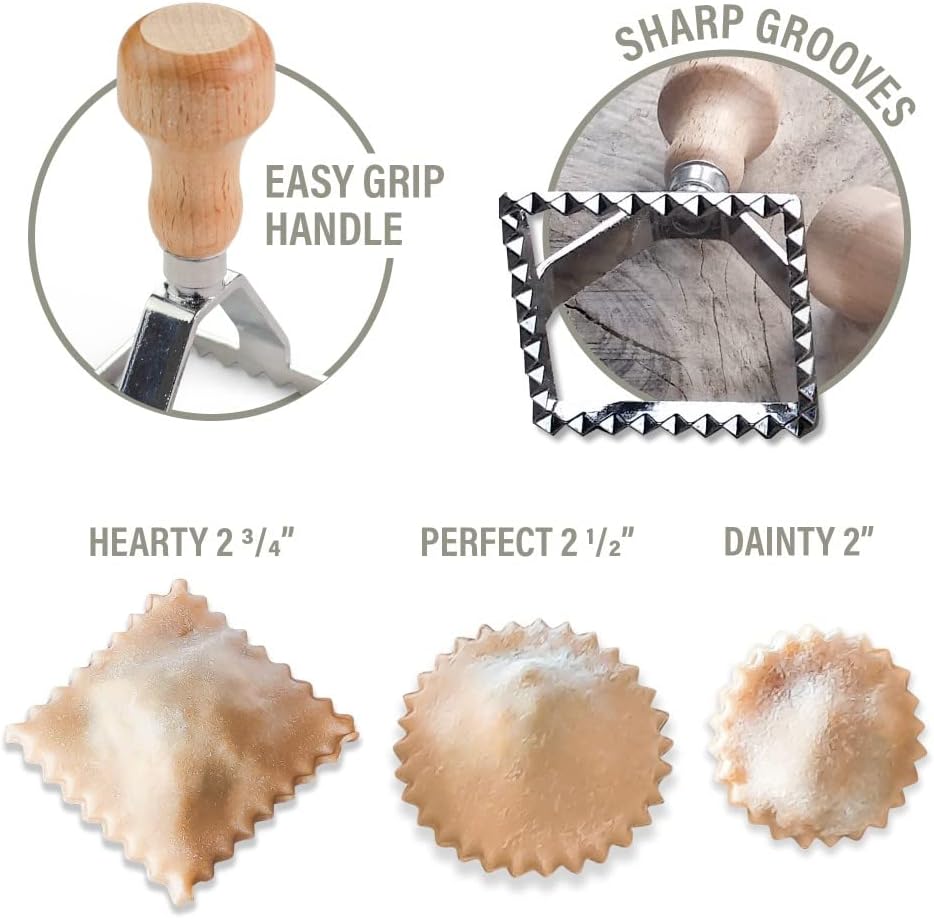 Easy Ravioli Maker Starter Kit | 3 Ravioli Mold Pasta Gift Set + Cookbook | Ravioli Press Guide to Making Ravioli and Stamp Stuffed Pastas like Tortellini + Recipes for Classic Fillings and Sauces