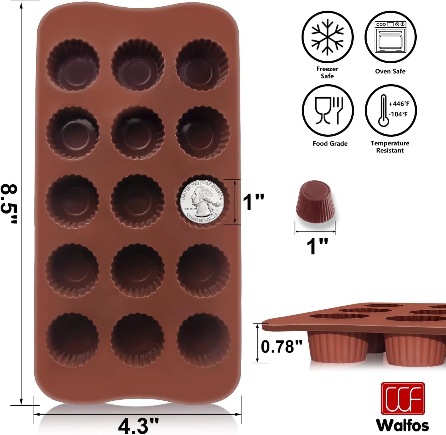 Peanut Butter Cup Mold Fat Bomb Molds, Walfos Silicone Candy Mold-Perfect for Keto Fat Bomb, Candy, Dark Chocolate, Mini Peanut Butter Cup, Set of 3