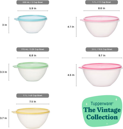 Tupperware Heritage Wonderlier 10 Piece Food Storage Bowl Set in Vintage Colors- Dishwasher Safe & BPA Free - (5 Containers + 5 Lids)
