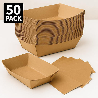Ruthy’s Outlet Paper Food Trays Disposable Paper Boat, Kraft Serving Boats, Food Holder Trays for Snacks French Fries Nachos Hot Dog Tacos BBQ Party & Concessions (50, 2 lb)