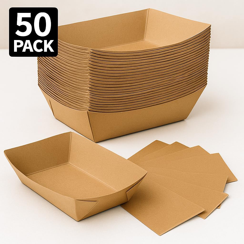 Ruthy’s Outlet Paper Food Trays Disposable Paper Boat, Kraft Serving Boats, Food Holder Trays for Snacks French Fries Nachos Hot Dog Tacos BBQ Party & Concessions (50, 5 lb)