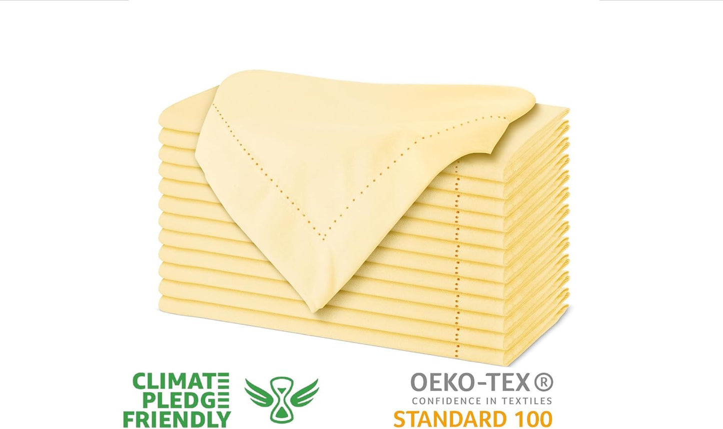 Urban Villa Cloth Napkins Set of 12 20x20 Inches 100% Cotton Hemstitch Napkins Cloth Washable Durable Reusable Absorbent Table Dinner Napkins Cloth for Hotel Lunch Restaurant Weddings Parties – Yellow