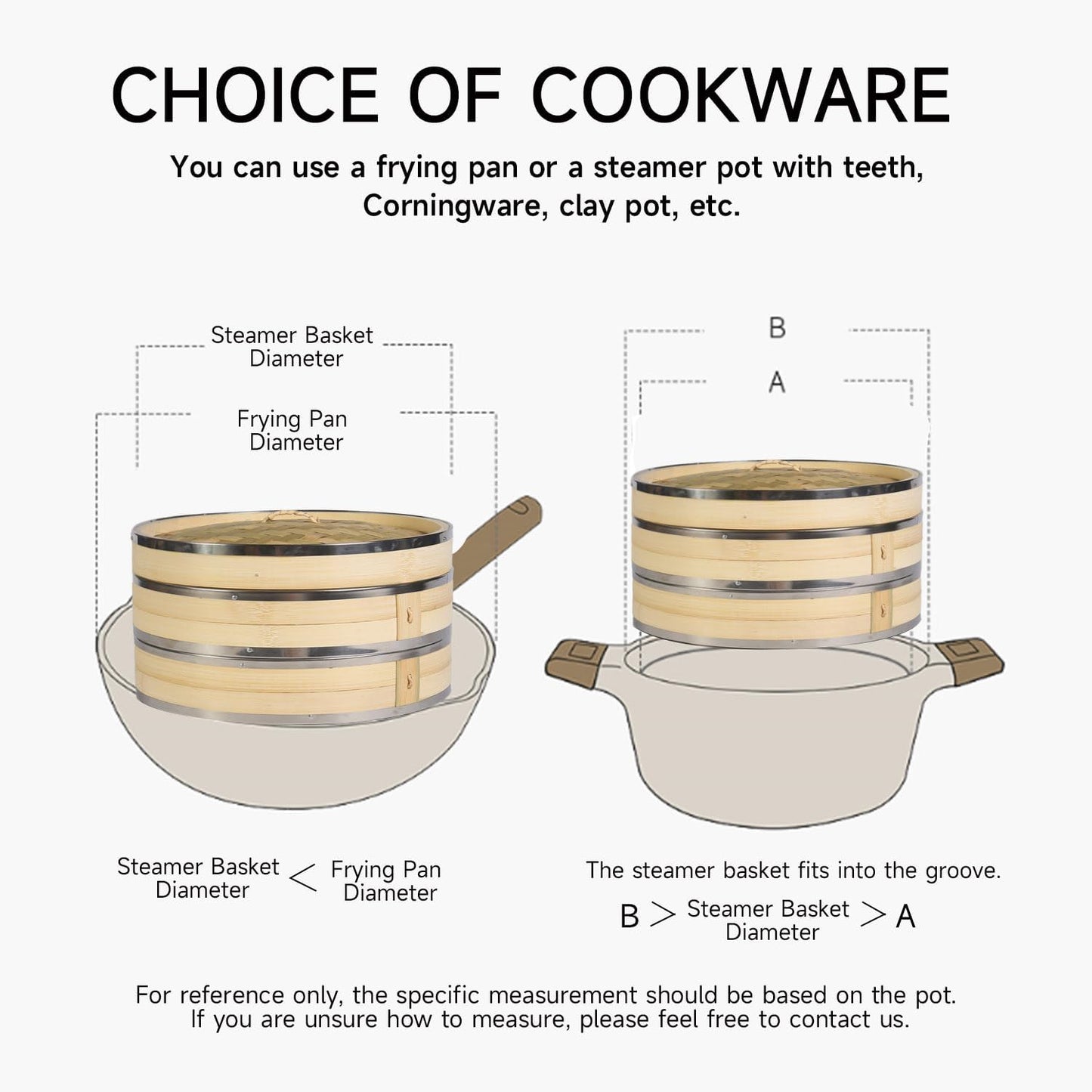 2-Tier Kitchen Bamboo Steamer with Stainless Steel Rings for Asian Cooking | Sauce Dish & 2-Chopsticks | Buns Dumplings Vegetables Fish Rice