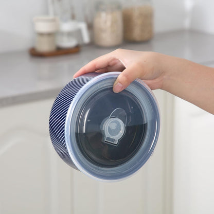 Large Ceramic Bowls with Lids: 32 oz Microwave Safe Food Storage Containers for Soup Salad Meal Prep Lunch Picnic Camping - 6 Inch, Set of 4 (Navy)