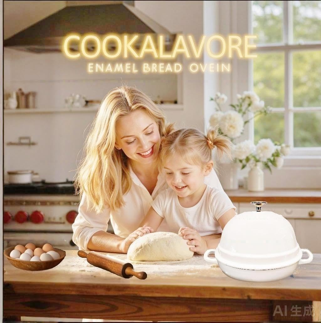 Dutch Oven for Bread Baking,6 Quart Enamel Bread Oven for Sourdough,10.5"Bread Oven with Lid,Bread Pans for Homemade Bread,White Thick Enamel Bread Pan-with Silicone Baking Mat&Recipe,Gifts for Family