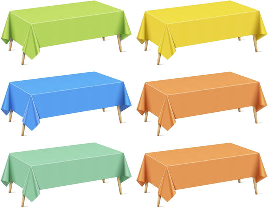 6 Pcs Blue & Orange & Green Series Rectangle Tablecloth, 54x72" Solid Color Waterproof & Spillproof Disposable Plastic Table Cover, Durable Party Tablecloth for Dining, Buffet, Picnic, Outdoor Event