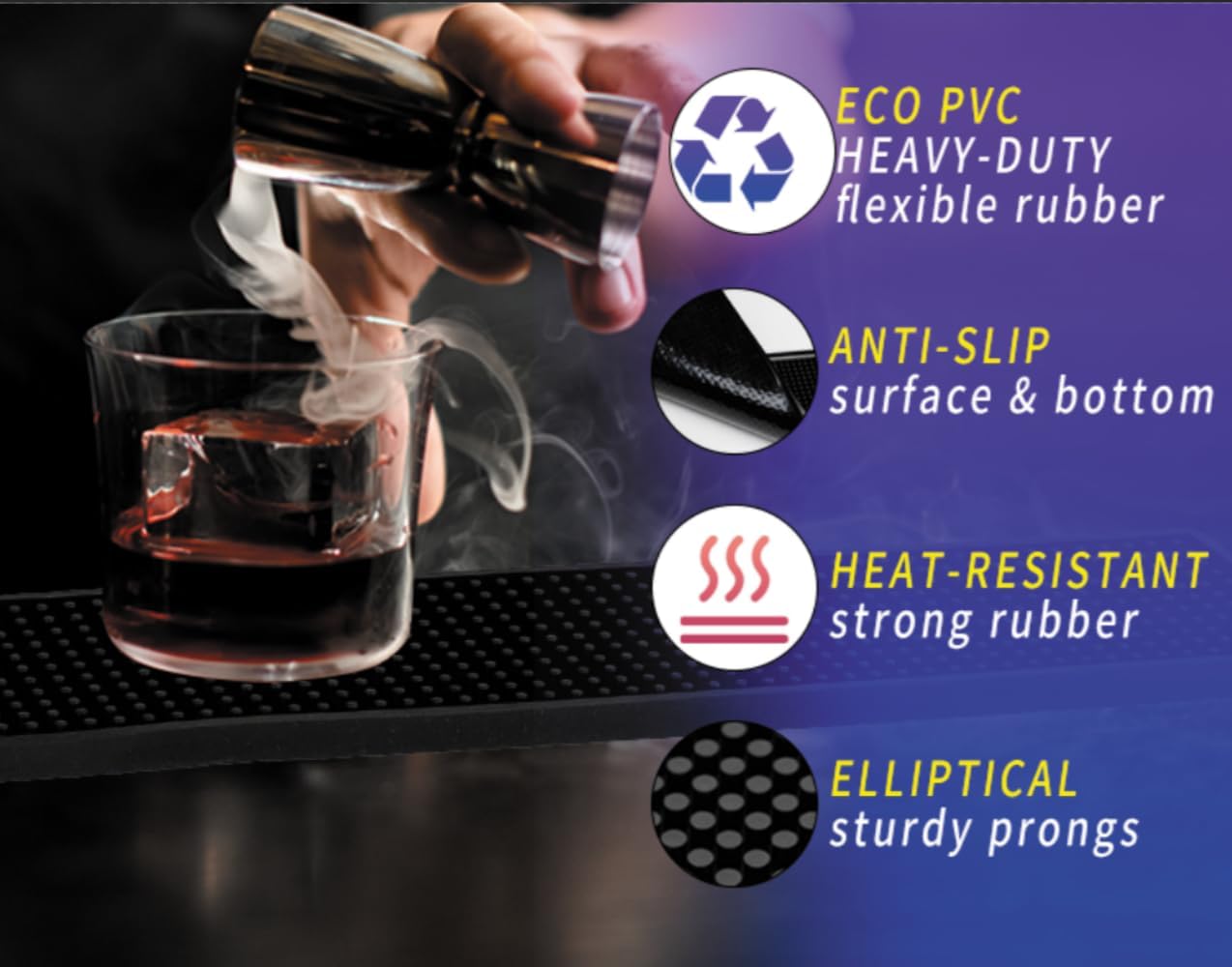 WANGCHAO 4Pack Black Bar Mats 18" x 12" Rubber Dish Drying Mat for Countertop Non Slip Cocktail Service Spill Mats for Bartending Coffee Bar or Home Kitchen (4pcs18x12)